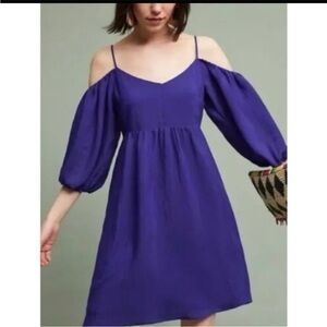 NWT Anthropologie Moulinette Soeurs Carina Blue Cold Drop Shoulder Mini Dress L